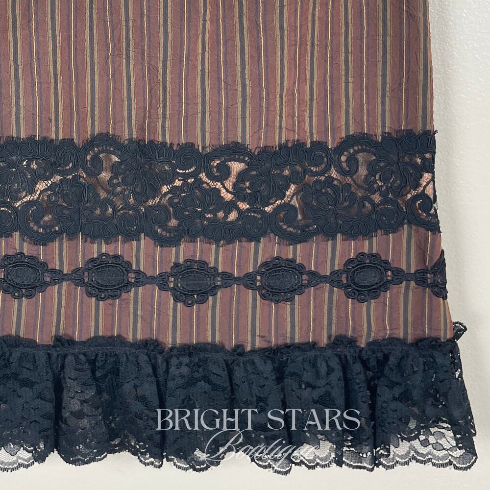 Rare Brown Stripe Lace Trim Pencil Skirt ASO Lorelai Gilmore Girls Vintage Y2K - Picture 8 of 9